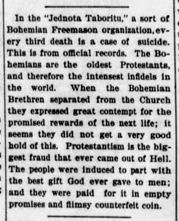 1899 Catholics on Bohemian Freemasonry